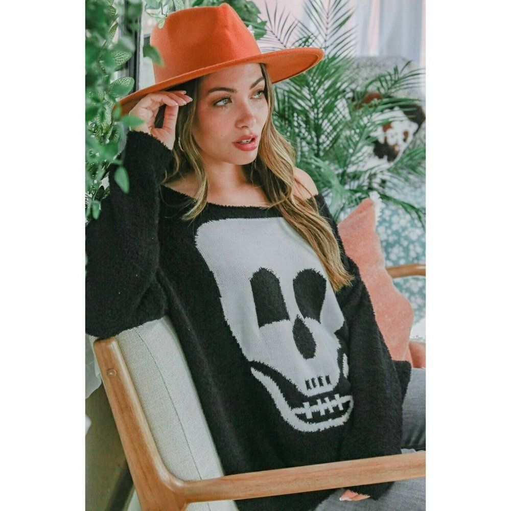 Fantastic Fawn Black Skull Day of the Dead Pullover Sweater Cardigan IFKT1020501